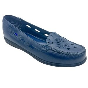 Dr Scholls Womens Navy Blue Leather Slip On Loafer Shoes Size 6M
